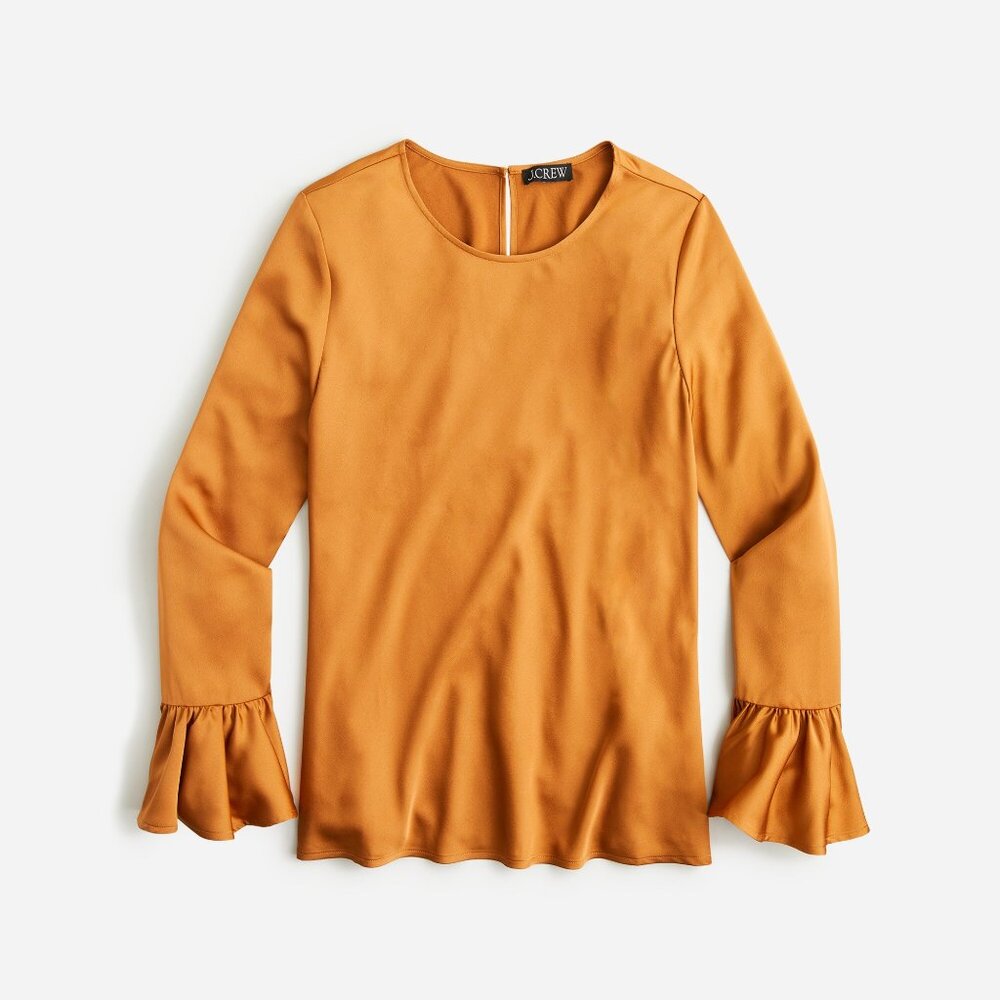 NWT J. Crew Womens Size Large TALL LT Ruffle Sleeve Satin Winter Garden Top NEW